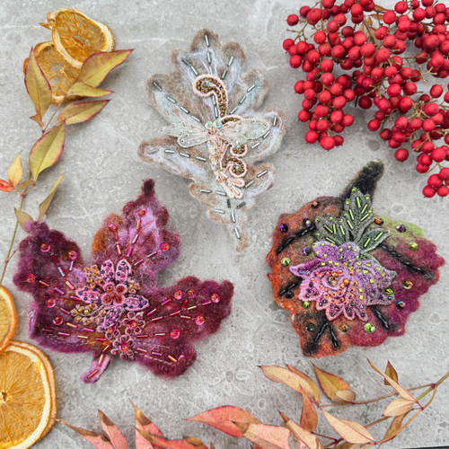 Felted Leaf Brooch DIY Jewelry Kit Felting Sewing Per Kit