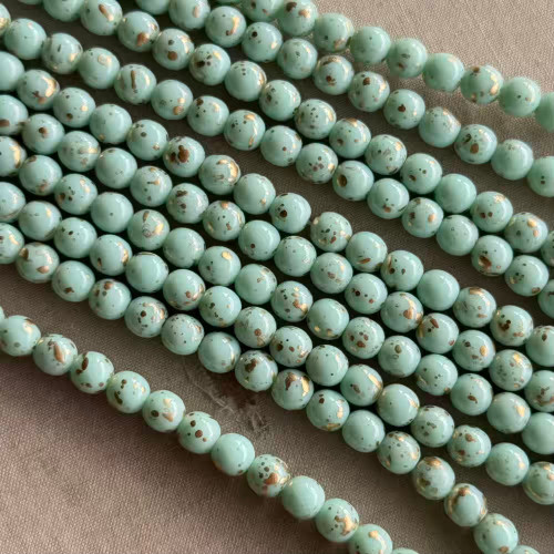 6mm Druk Speckled Robin's Egg Czech Glass Round 30 Beads Per Strand