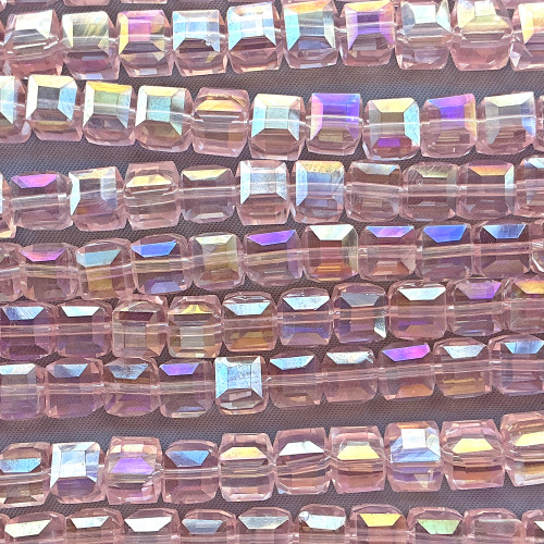 Light Rose AB 8mm Faceted Cube Chinese Crystal Glass Beads Per Strand