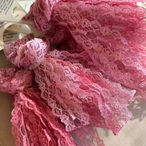 Pink Azaleas Hand Dyed Lace Ribbon 8 Feet Per Bundle