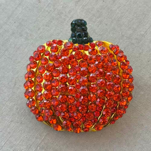 1.75 Inch Pumpkin Brooch Pin Rhinestone Gold Per Pc