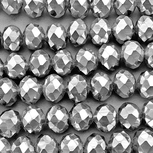 Silver 10x8mm Faceted Rondelle Chinese Crystal Glass Beads Per Strand