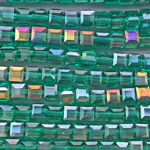 Jungle Green AB 4mm Faceted Cube Chinese Crystal Glass Beads Per Strand