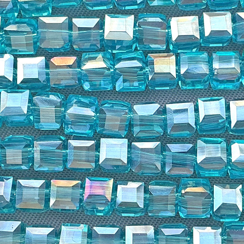 Aqua AB 4mm Faceted Cube Chinese Crystal Glass Beads Per Strand