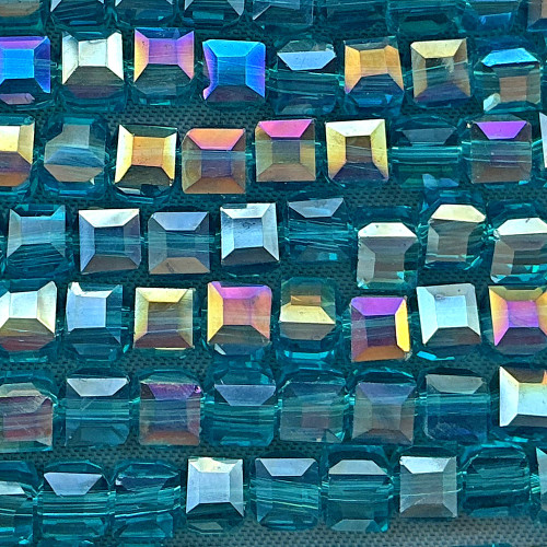 Aruba Teal AB 4mm Faceted Cube Chinese Crystal Glass Beads Per Strand