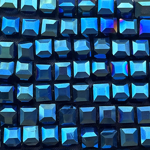 Metallic Capri Blue 4mm Faceted Cube Chinese Crystal Glass Beads Per Strand