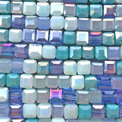 Lagoon Mix 4mm Faceted Cube Chinese Crystal Glass Beads Per Strand