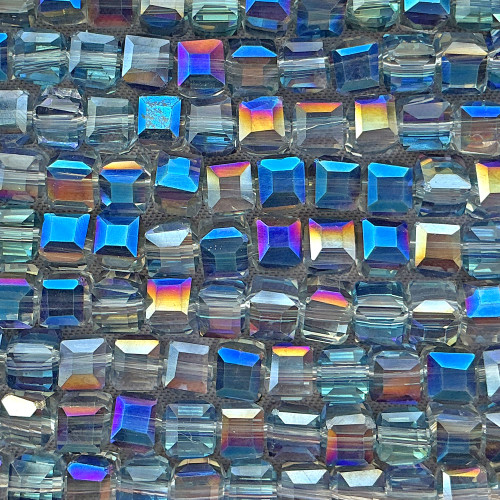 Blue Aurora AB 4mm Faceted Cube Chinese Crystal Glass Beads Per Strand
