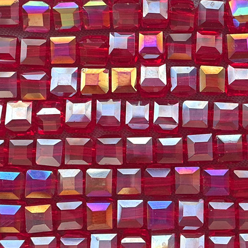 Siam AB 4mm Faceted Cube Chinese Crystal Glass Beads Per Strand