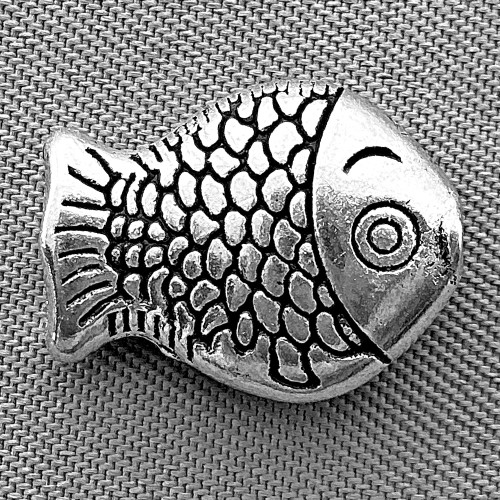 Large Fish Beads 14x10mm Antique Silver Plated Alloy Q30 Per Pkg
