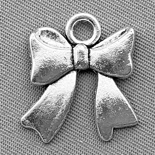 Large Ribbon Bow Charms 18x16mm Antique Silver Plated Alloy Q6 Per Pkg