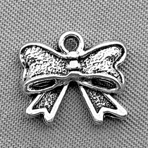 Small Ribbon Bow Charms 10x12mm Antique Silver Plated Alloy Q12 Per Pkg