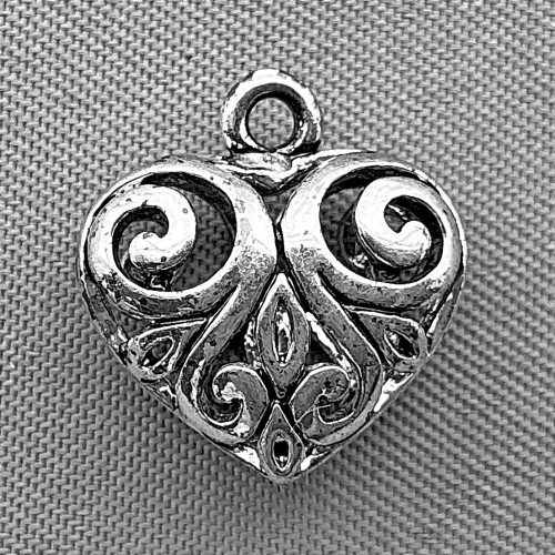 Scroll Heart Valentine Charms 14x13mm Antique Silver Plated Alloy Q6 Per Pkg