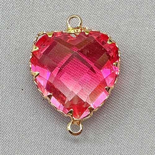 Pink Imperial Topaz Glass Jewel Heart 2 Loop Links 23x17mm Gold Plated Alloy Q2 Per Pkg