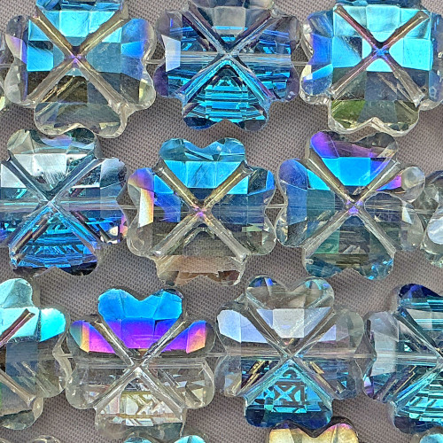 Blue Aurora Clover Shamrock 17mm Chinese Crystal Glass Beads Per Strand