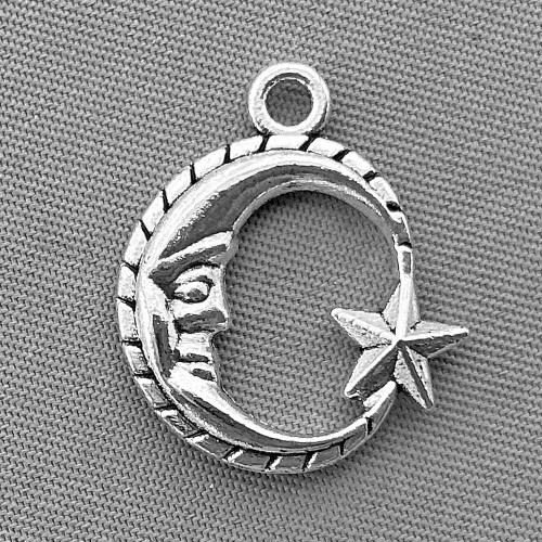Crescent Moon Star Charms 19x16mm Antique Silver Plated Alloy Q6 Per Pkg