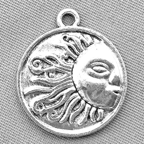 Sun Coin Charms 22x20mm Shiny Silver Plated Alloy Q6 Per Pkg