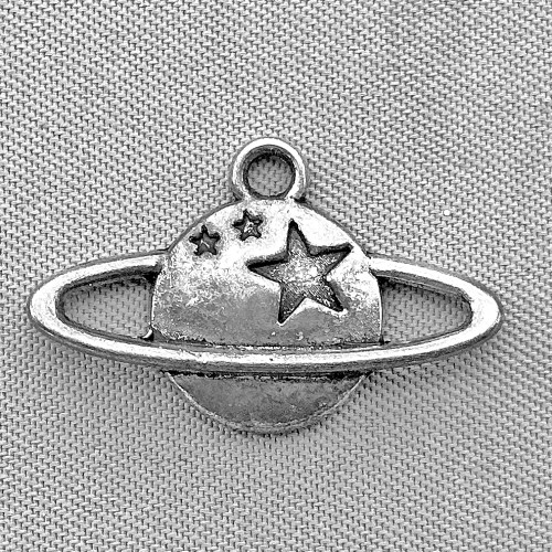 Small Saturn Planet Stars Coin Charms 14x22mm Antique Silver Plated Alloy Q6 Per Pkg