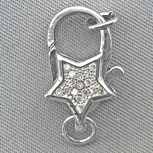 Micro Pave CZ Star Lobster Claw Clasps with Jump Rings 16x10mm Platinum Plated Alloy Q1 Per Pkg