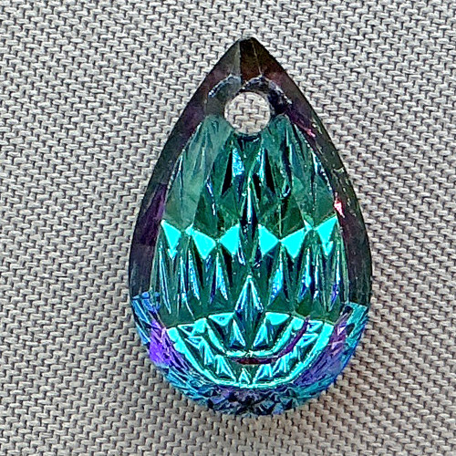 Bermuda Blue Embossed Crystal Glass Prism Teardrop 14x9mm Charms Q4 Per Pkg