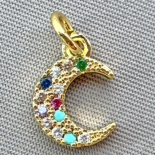 Micro Pave CZ Crescent Moon Charms 12x8mm Gold Plated Brass Q4 Per Pkg
