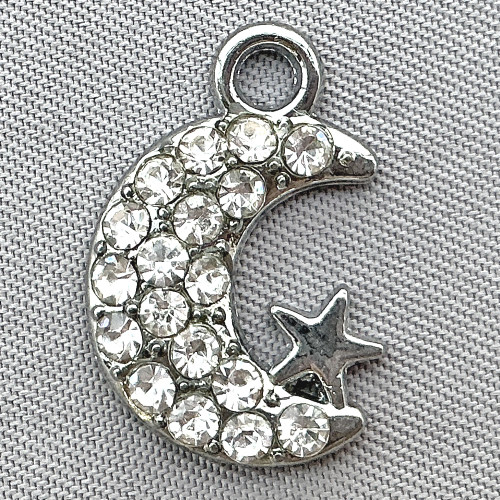 Crystal Rhinestone Crescent Moon Star Charms 18x12mm Platinum Plated Alloy Q4 Per Pkg