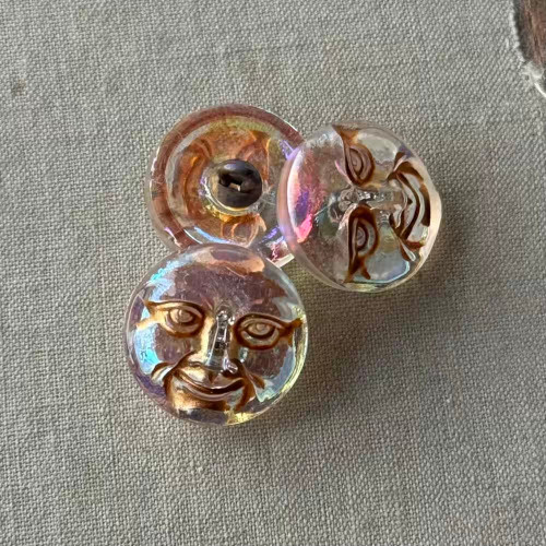 17mm Czech Glass Button Moon Clear AB Gold Wash Q1 Per Pc