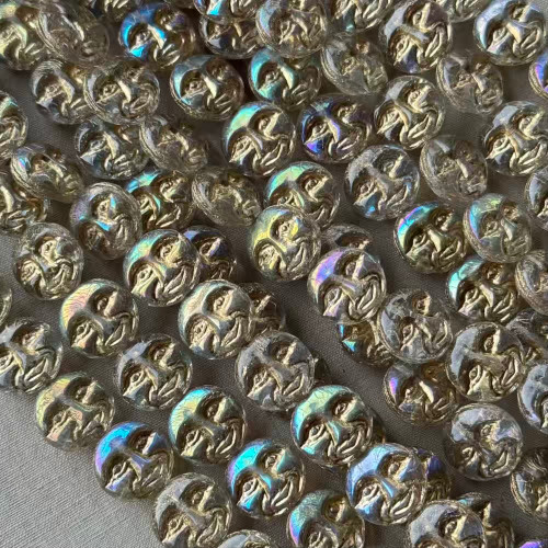 13mm Moon Beads Czech Glass Golden AB Q15 Per Strand
