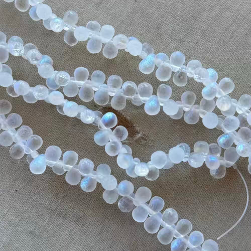 6x4mm Czech Glass Drop Beads Etched Crystal AB 50Pcs Per Strand