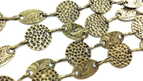 Textured Coins Decorative Ovals Antique Brass Chain per Foot