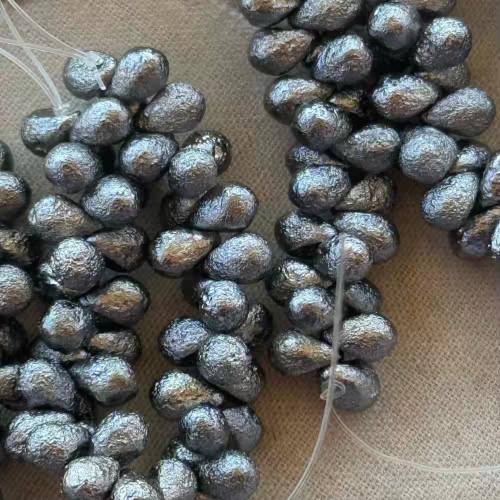 6x4mm Czech Glass Drop Beads Etched Chrome Ore 25Pcs Per Strand