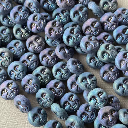 13mm Moon Beads Czech Glass Matte Twilight AB Q15 Per Strand