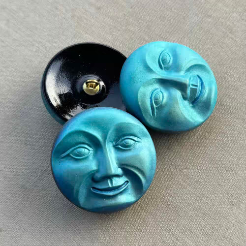 31mm Czech Glass Button Moon BIG Matte Blue AB Q1 Per Pc