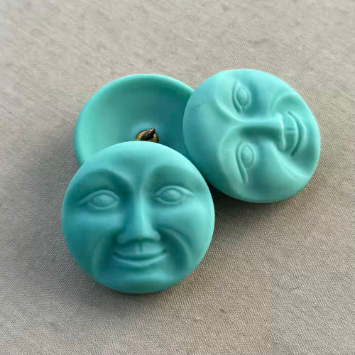 31mm Czech Glass Button Moon BIG Matte Turquoise Q1 Per Pc
