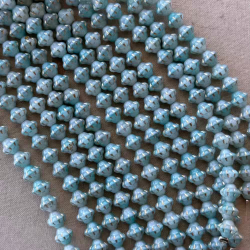 6x4mm Saturn Beads Czech Glass Gilded Robin's Egg 25Pcs Per Strand