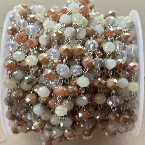 Princess Bride Beaded Rosary Chain 8mm Crystal Rondelle Antique Silver Plated Per Foot