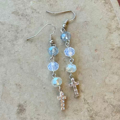 Tiny Cross Drop Earrings Artisan Made in the USA Per Pair