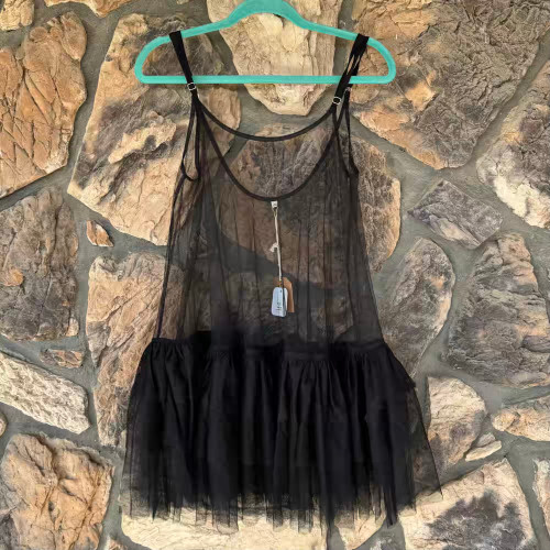 Black Ruffled Mesh Tank Top A Rare Bird L/XL