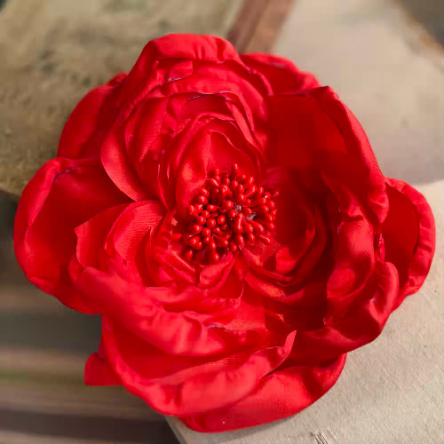 Scarlet Red Peony Flower Rose Brooch Pin A Rare Bird 7inch Per Pc