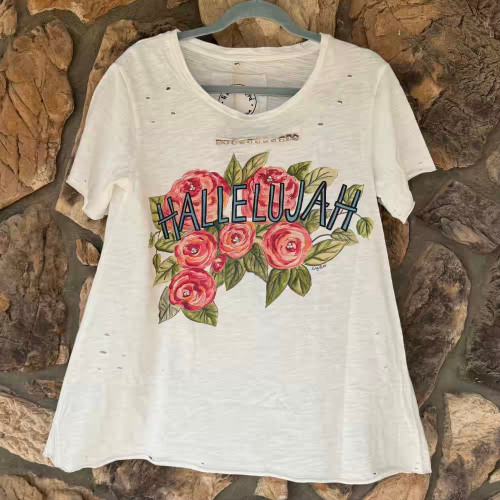 Hallelujah Roses Distressed A Rare Bird Graphic Tee Top S/M