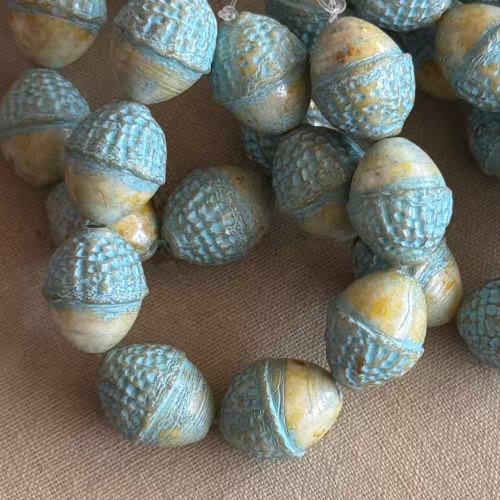 12x10mm Acorn Czech Glass Beads Baby Blue Ivory Picasso Q8 Per Strand