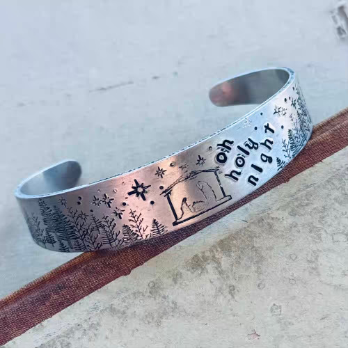 Oh Holy Night Christmas Stamped Metal Cuff Bracelet Aluminum Artisan Made Per Pc