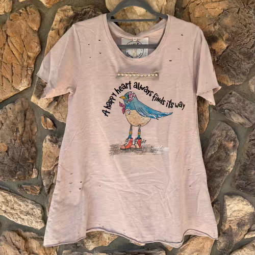 A Happy Heart Always Finds Its Way Distressed A Rare Bird Graphic Tee Top