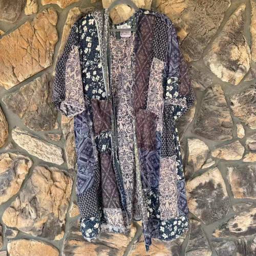 Indigo Dreams Patchwork Mixed Media Duster Kimono Jacket Oli&Hali