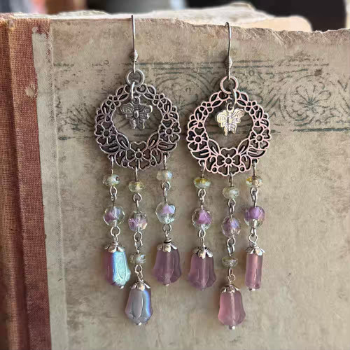 Fairy Garden Chandelier Earrings Silver Artisan Made in the USA Pair