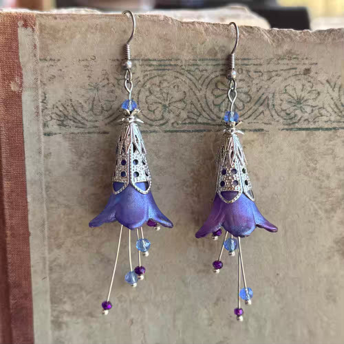 Larkspur Trumpet Flower Earrings Silver Artisan Made in the USA Pair