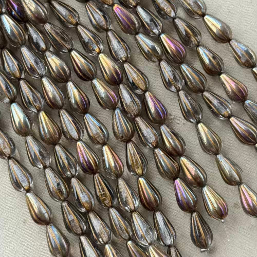 13x7mm Melon Drop Beads Czech Glass Gilded Greige AB 10Pcs Per Strand