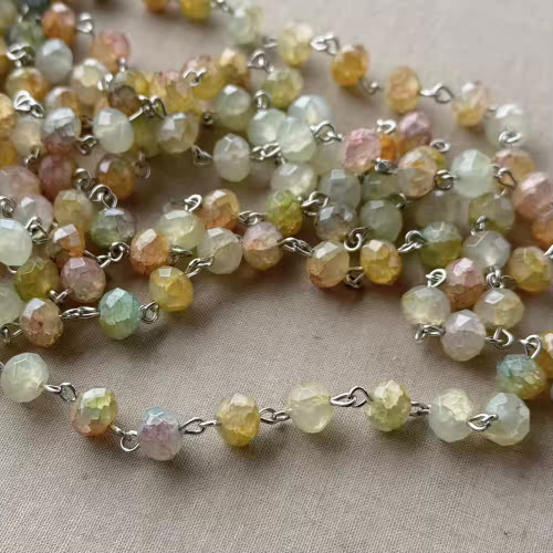 Monet Crackle Beaded Rosary Chain 8mm Crystal Rondelle Antique Silver Plated Per Foot