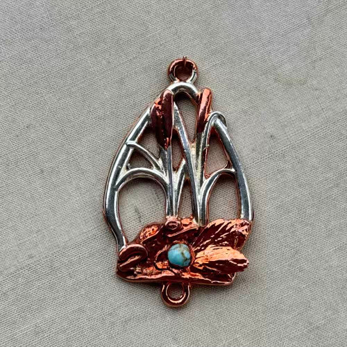 49x29mm Electroformed Frog Reeds Pendant Link Artisan Copper Silver Per Pc