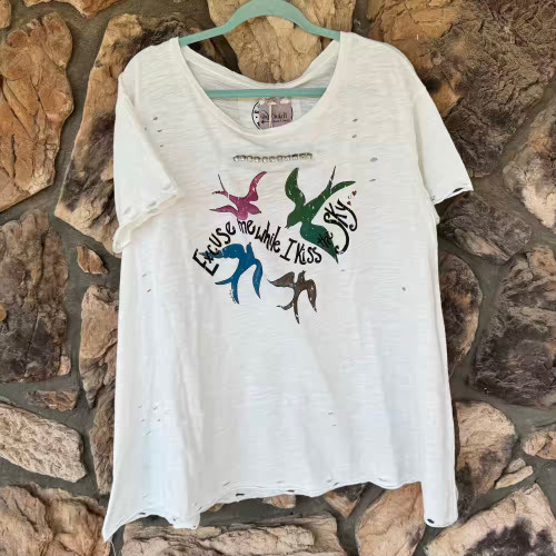 Excuse Me While I Kiss The Sky Distressed A Rare Bird Graphic Tee Top